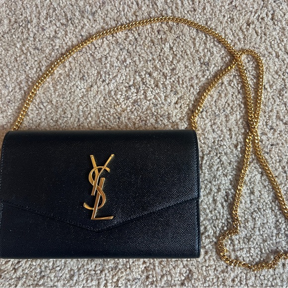 Yves Saint Laurent Black and Gold Clutch with Iconic Logo - Picture 1 of 14
